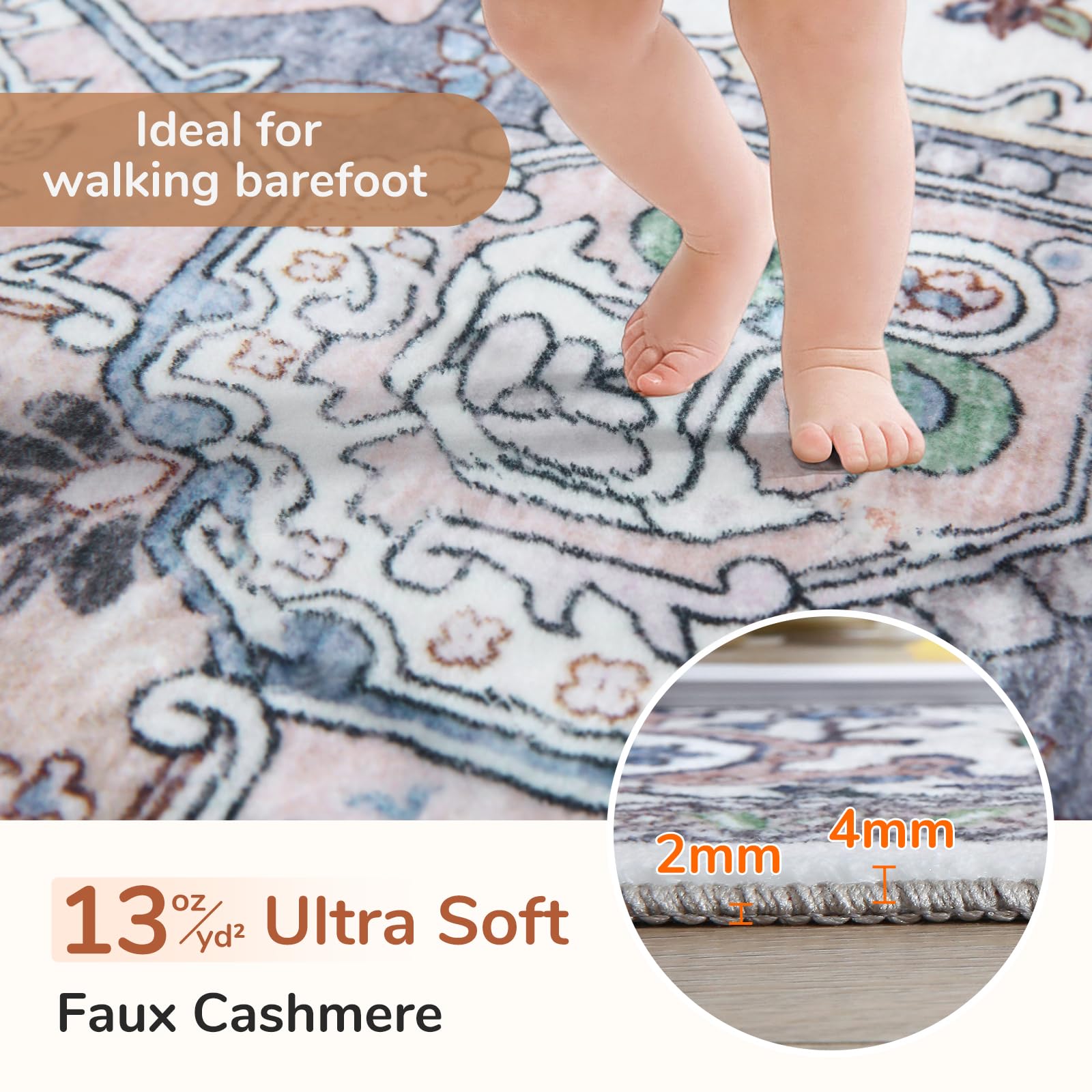 OPPODREAM Soft Area Rugs 6', Persian-Inspired Washable Rug, Purple & Cream