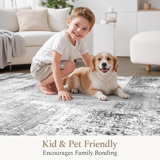 Rugflix 6x9 Area Rugs for Living Room, Washable Grey Large Rug