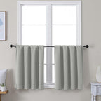 Simplebrand Ava Silver Grey Short 24 Inches Blackout Curtain 2 Panels Set, Half Window Rod Pocket Privacy Curtain Tiers for Kitchen, Curtains Blackout for Bathroom Shades, W30 x L24 Inch, Silver Grey
