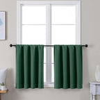 Simplebrand Ava Ever Green Short 30 Inches Blackout Curtain 2 Panels Set, Half Window Rod Pocket Privacy Curtain Tiers for Kitchen, Curtains Blackout for Bathroom Shades, W30 x L30 Inch, Navy Blue