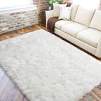 LOCHAS Soft Fluffy Faux Fur Rugs for Bedroom Bedside Rug 3x5 Feet, Washable, Furry Sheepskin Area Rug for Living Room Girls Room, Luxury Shag Carpet Home Decor, White
