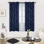 Deconovo Navy Blue Curtains, Blackout Curtain for Bedroom, 38 x 72 Inch, Thermal Insulated Soundproof Privacy Drapes with Silver Wave Dots Pattern, Grommet Top, Machine Washable Panel for Living Room