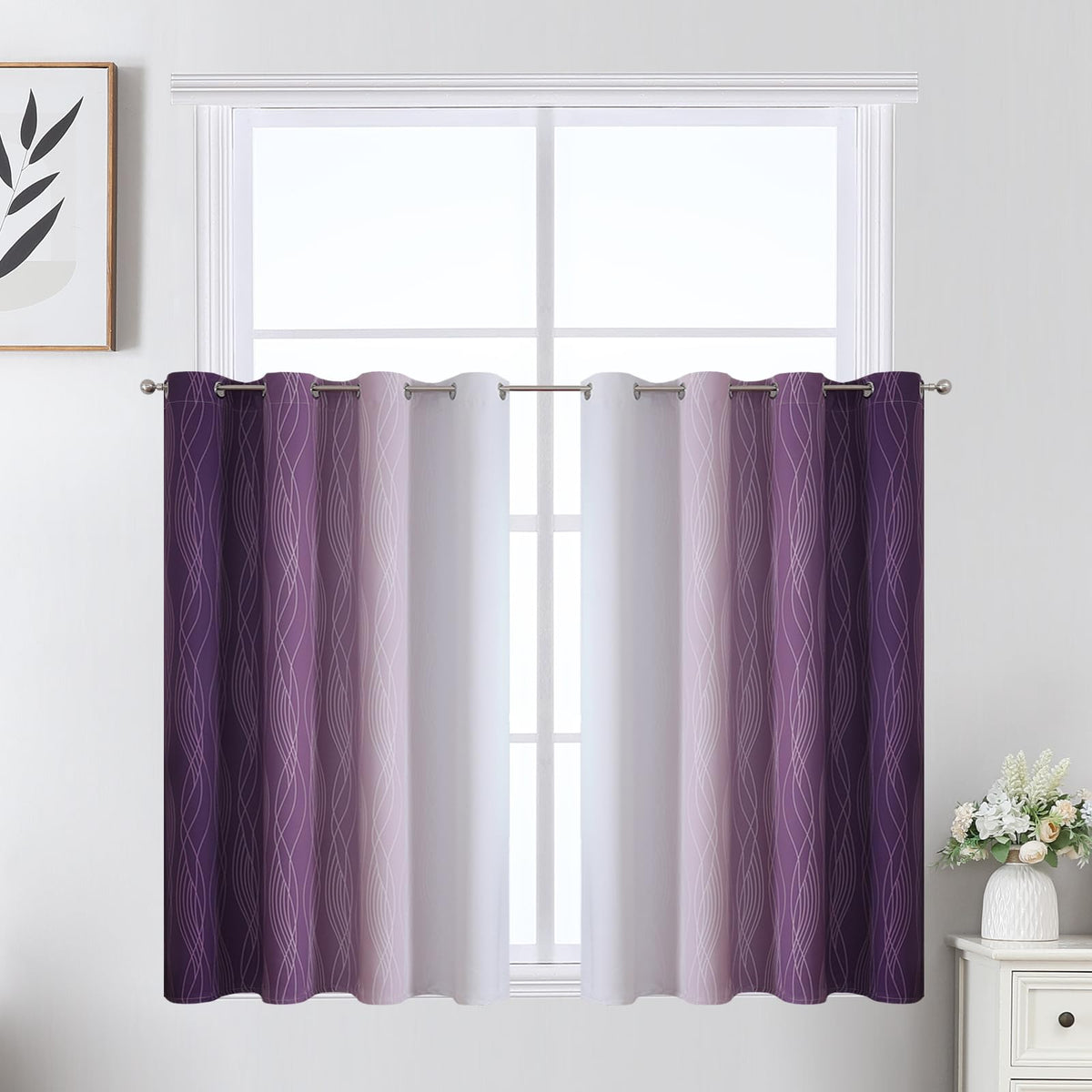 Sage Green and Greyish White Ombre Blackout Curtains for Bedroom 36 Inch