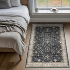 Large 3x5 Entryway Rug Indoor - Washable Non-Slip Low Pile Ultra Soft Area Rug for Large Kitchen, Bedroom Bedside, Mudroom - Distressed Boho Modern Aesthetic Geometric Decor, Ashen/Multi