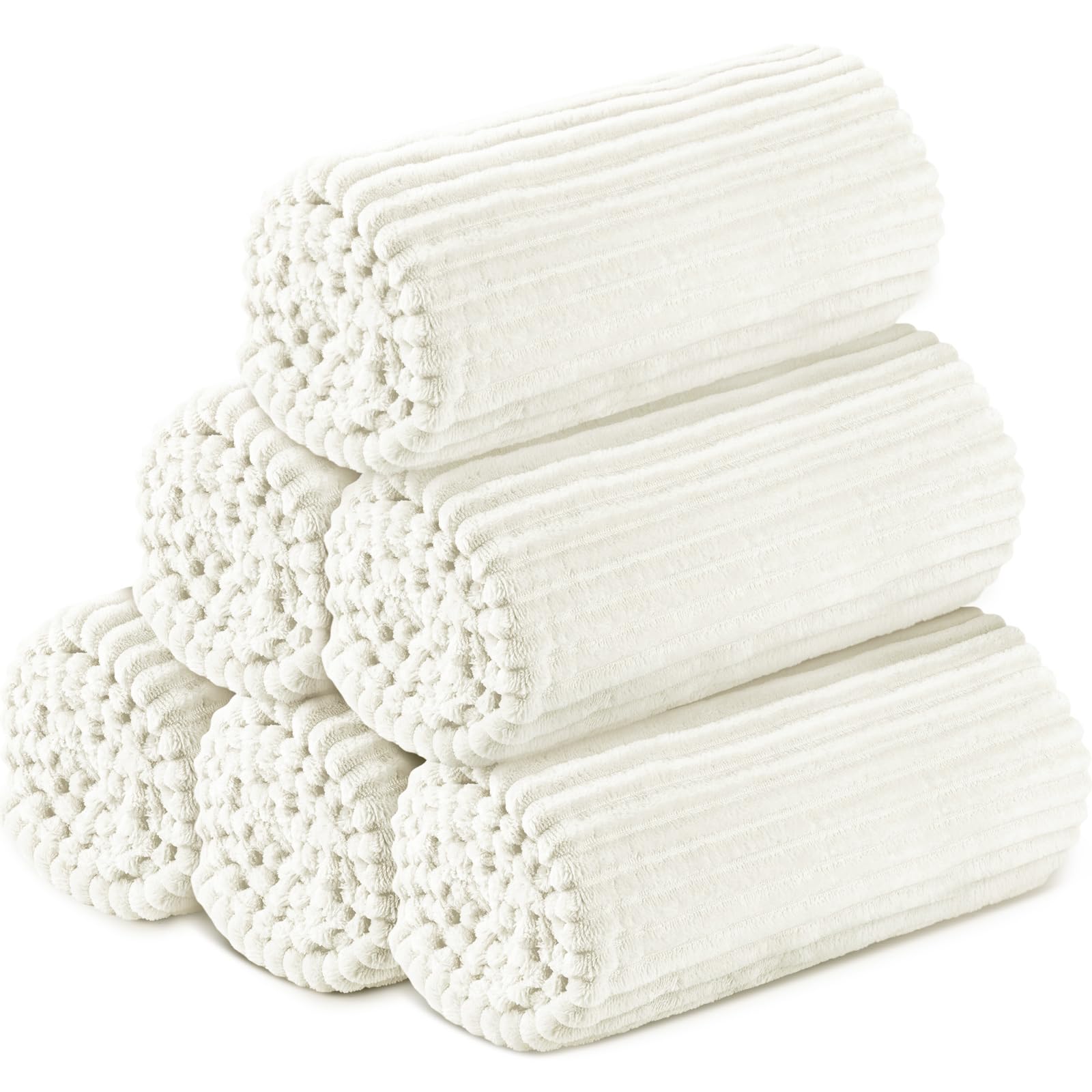 Buryeah 6 Pcs Flannel Throw Blanket Bulk 50 x 60 in Sleepover Blanket Outdoor Wedding Throw Lightweight, Oeko-tex Standard 100 Certified for Sofa Homeless Gifts (Light Beige)