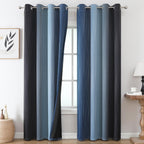 Navy Blue and Black Ombre Blackout Curtains for Living Room 90 Inch Length