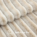 decorUhome Summer Cozy Faux Fur Throw Pillow Covers 22x22 Set of 2 Decorative Plush Striped Modern Farmhouse Boho Couch Euro Sham Pillow Cases with Velvet Back for Sofa Bed Living Roomr, Beige White