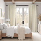 Topfinel Cream Ivory Blackout Curtains & Drapes 84 Inch Length, Beige Pinch Pleat Full Blackout Flax Linen Tab Top Soundproof Curtains with Hooks Rings for Bedroom Living Room Track 2 Panels Set