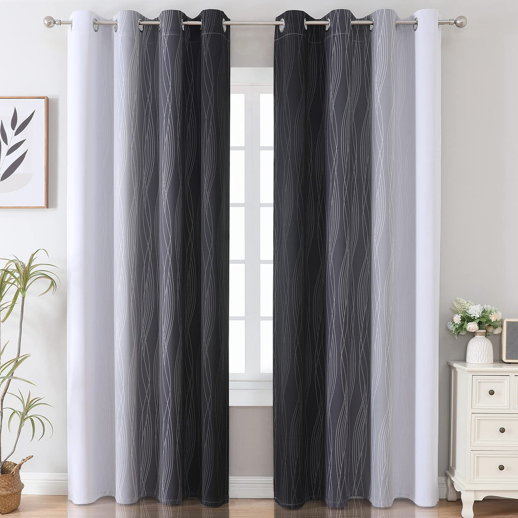 Black and Greyish White Ombre Blackout Curtains for Bedroom 52x96 Inch Long