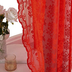 YJ YANJUN Vintage Lace Curtains 63 Inch Length 2 Panels Set Christmas Red Sheer Curtain Panels for Bedroom Winter Window Treatments for Holiday Living Room Dining Room Bedroom 52W x 63L
