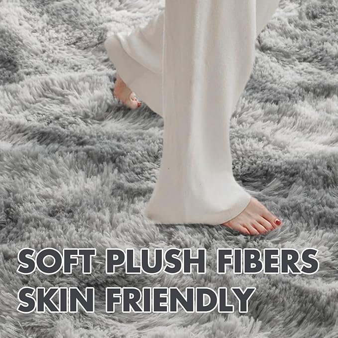 4x6 Ft Shag Rugs for Bedroom Living Room, Tie-Dyed Ultra Soft Fluffy Furry Area Rugs for Indoor Floor, Aesthetic Carpet for Kids Home Decor (Grey)