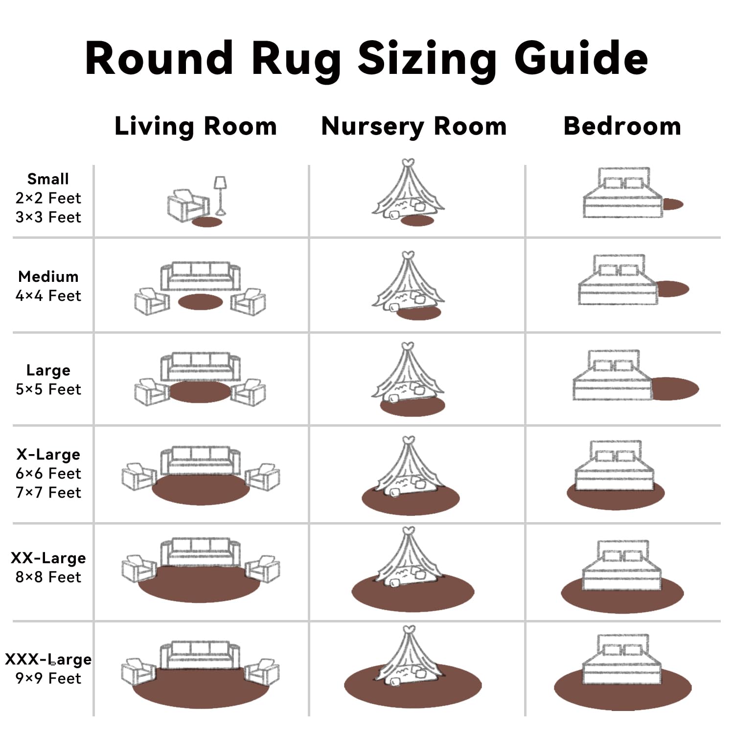 OLANLY Coffee Round Rugs for Bedroom - Machine Washable, 3 ft Circle Area Rugs for Living Room, Soft and Fluffy Shaggy Carpet for Teen Girls and Boys, Nursery Rooms, Dorms, Home Decor Aesthetic