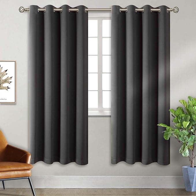 BGment Dark Grey Blackout Curtains for Bedroom 69 Inch Long - 2 Panels