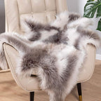 Carvapet Soft Fur Rugs Fake Reindeer Hide Area Rug Fluffy Faux Fur Carpet for Bedroom Floor Mat Home Decorative Throw Rug for Living Room, 3ft x 3ft, Grey