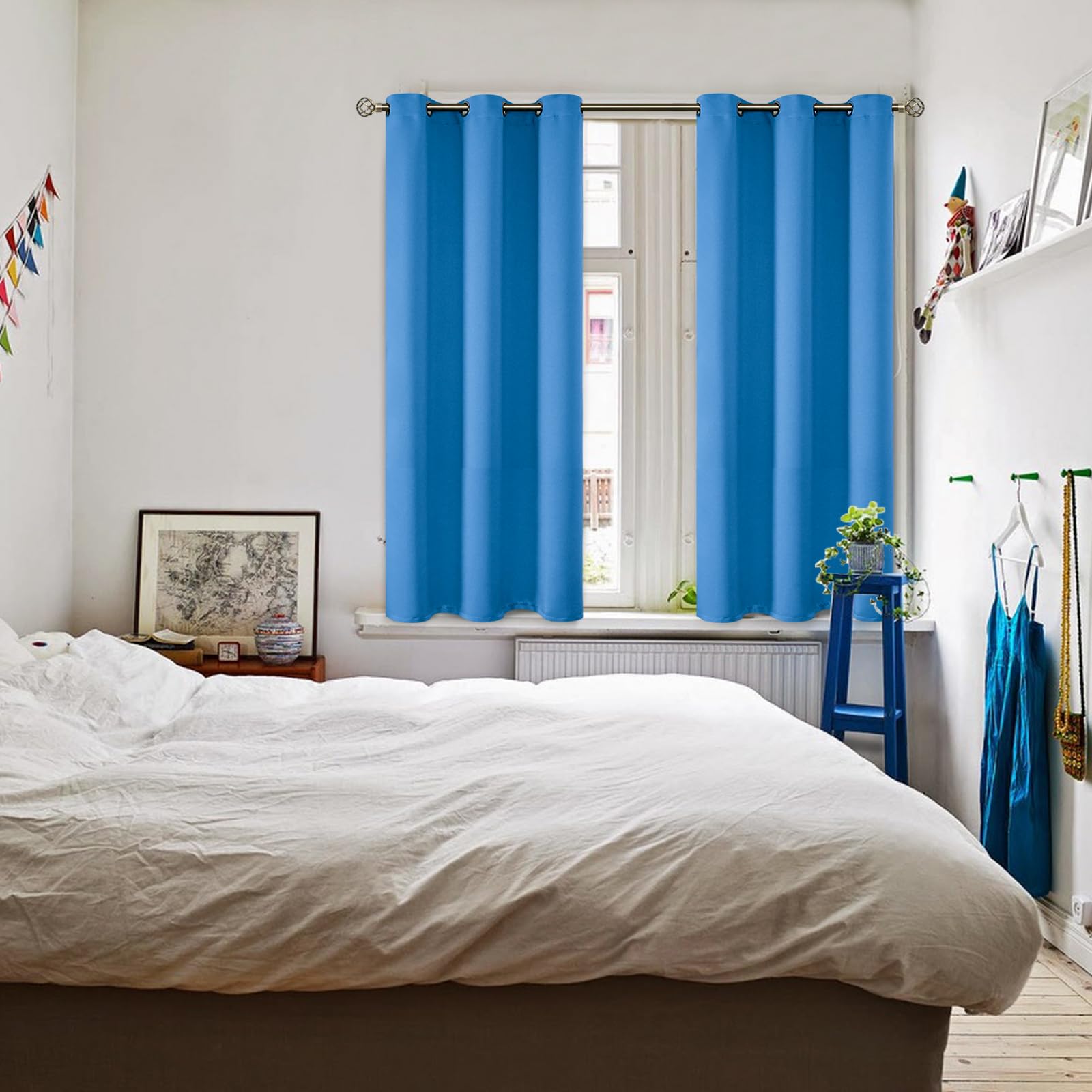 BGment Short Curtains for Small Window 45 Inch Long - Classic Blue 2 Panels