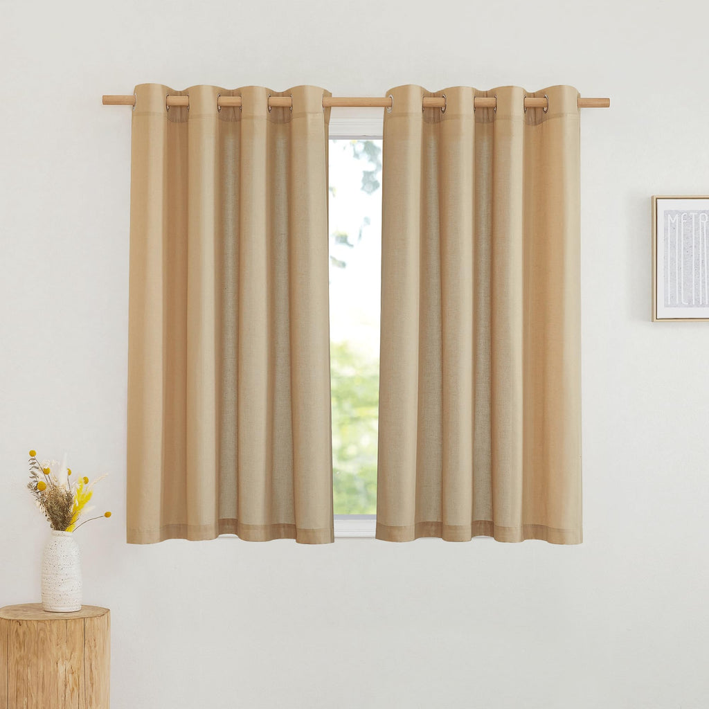 NICETOWN Semi Sheer Linen Burlap Curtains 54 inches Long, Grommet Thick Linen Curtains Privacy Added with Light Filtering Window Treatments for Cafe/Kitchen, 2 Panels, W55 x L54