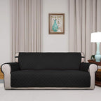 PureFit Reversible Quilted Sofa Cover, Water Resistant Slipcover Furniture Protector, Washable Couch Cover with Non Slip and Elastic Straps for Kids, Dogs, Pets (Oversized Sofa, Black/Beige)