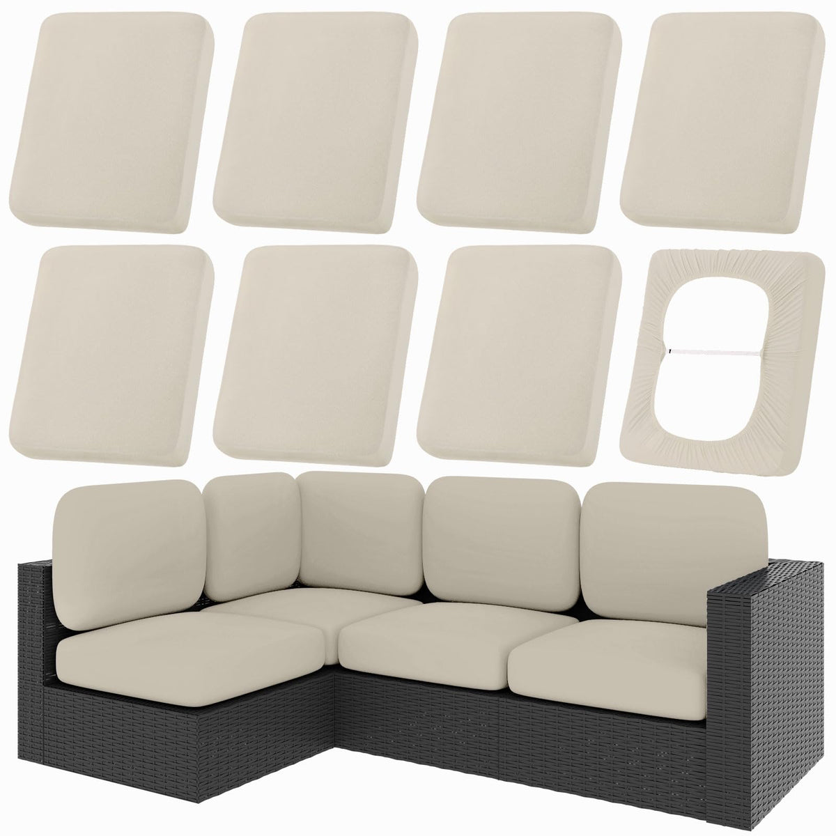 hyha 12Pcs Patio Cushion Covers, Stretch Outdoor Couch Cushion Covers