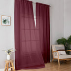 Simplebrand Red Sheer Curtains 96 Inches Long, Light Filtering Rod Pocket Solid Color Window Sheer Curtain Panels, Elegant Curtains & Drapes for Living Room, Bedroom 2 Panels (Burgundy, 42" W x 96" L)