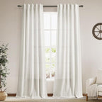 Cream Semi Sheer Linen Curtains 102 Inch Long Curtains Back Tab Rod Pocket 2 Panels Set Natural Elegant Living Room Decor Sunlight Filtering Solid Color Drapes for High Window 40x102