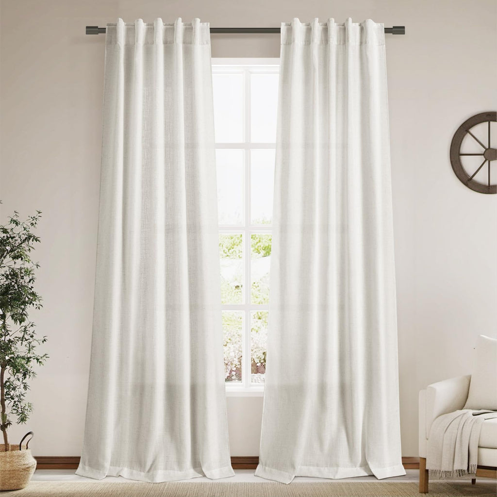 Cream Semi Sheer Linen Curtains 102 Inch Long Curtains Back Tab Rod Pocket 2 Panels Set Natural Elegant Living Room Decor Sunlight Filtering Solid Color Drapes for High Window 40x102