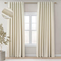 Topfinel 92 Inches Long Custom Black Out Drapery Panels, Rustic Burlap Textured Opaque Pleated Window Coverings, Kids Cream Boho Heat Blocking Back Tab Curtains for Sunroom Bay Window