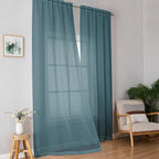 OWENIE Sheer Curtains 96 inches Long for Bedroom Living Room 2 Panels Set, Farmhouse Rod Pocket Light Filtering Voile Sheer Curtain, 42Wx96L inch, Dusty Blue
