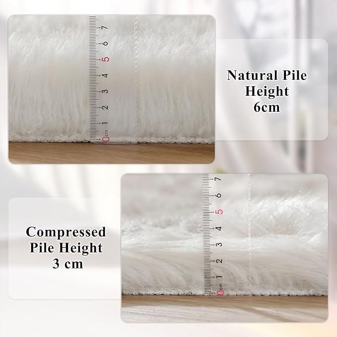 ORINOVA White Fluffy Faux Fur Rugs for Bedroom Sheepskin Machine Washable Shag Area Rugs for Living Room Small Circle Boho Round Rug 3ft