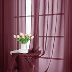 OWENIE Sheer Curtains 2 Panels Set for Bedroom Living Room, Soft Solid Rod Pocket Light Filtering Window Treatment, 2Pcs Each 59" W x 108" L, Burgundy Wine