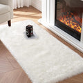 Tangsoo 2x4 White Small Faux Rur Rug,Fluffy Rug for Sofa Chair Couch Cover
