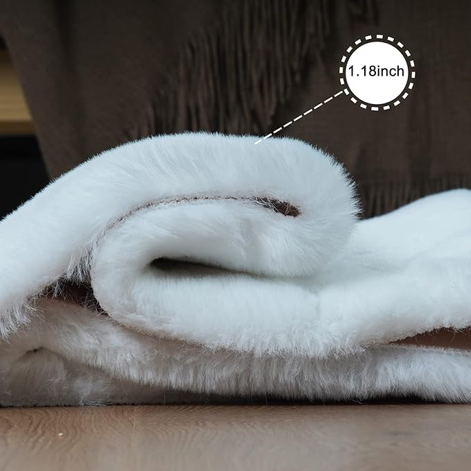 Ghouse Faux Rabbit Fur Round Rug 8ft White Round Rugs for Bedroom Decor Fluffy Area Rugs for Living Room, no-Shedding Carpet Sheepskin Washable Rug Rome Decor