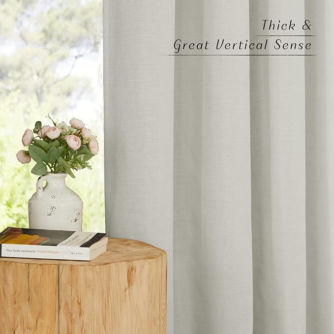 NICETOWN Thick Semi Sheer Linen Gray Curtains for Boys Room, Grommet Privacy Added with Light Through Semitransparent Linen Weave Drapes for Farmhouse and Bedroom, W55 x L96, 2 Pieces