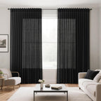 Black Sheer Linen Curtains 90 inch Length for Bedroom Back Tab Rod Pocket Modern Farmhouse Muslin Look Cotton Textured Black Window Curtains 90 inches Long for Dining Room Living Office 2 Panels