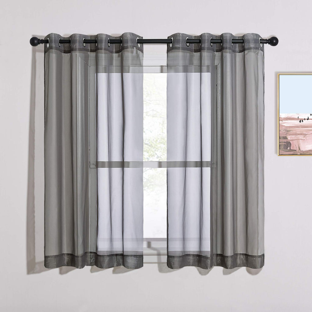 NICETOWN 45 Inch Sheer Curtains - Grommet Top Window Treatment Voile Panels for Bedroom & Kitchen & Loft (54" Wide, Dark Grey, Set of 2)