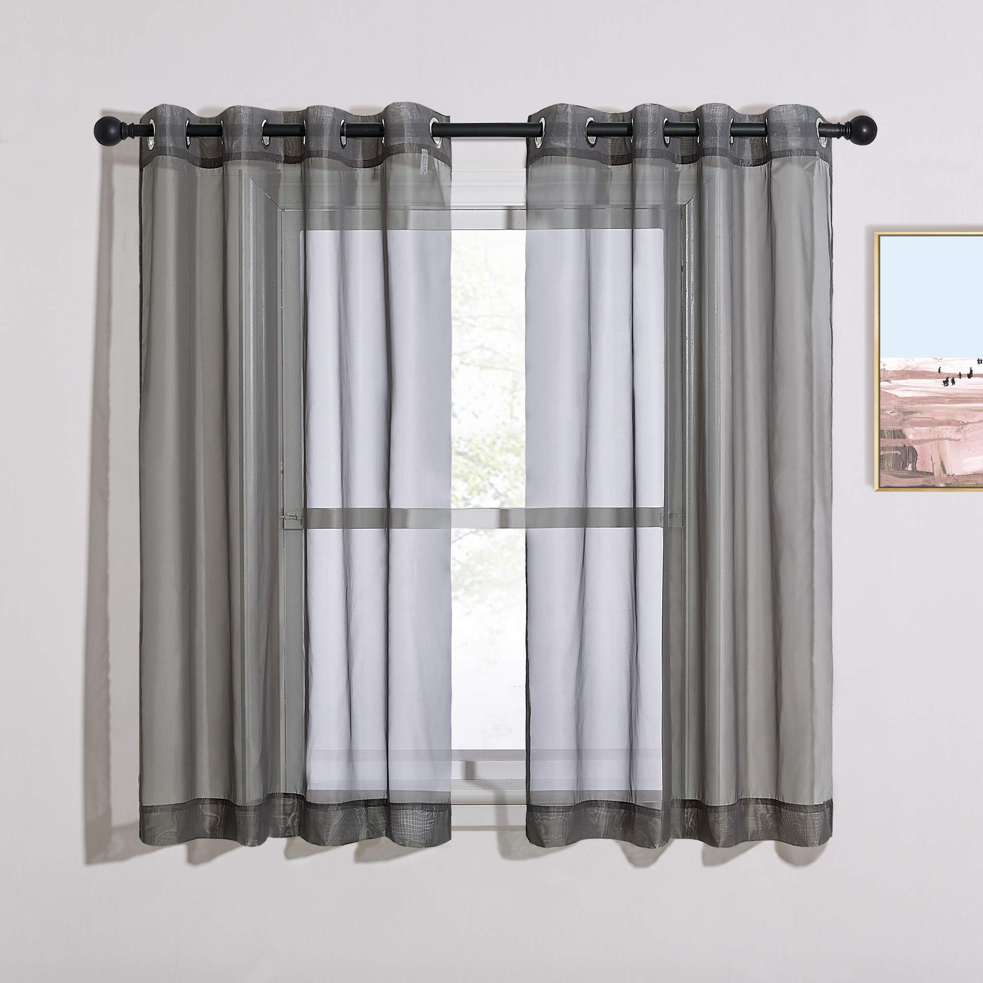 NICETOWN 45 Inch Sheer Curtains - Grommet Top Window Treatment Voile Panels for Bedroom & Kitchen & Loft (54" Wide, Dark Grey, Set of 2)