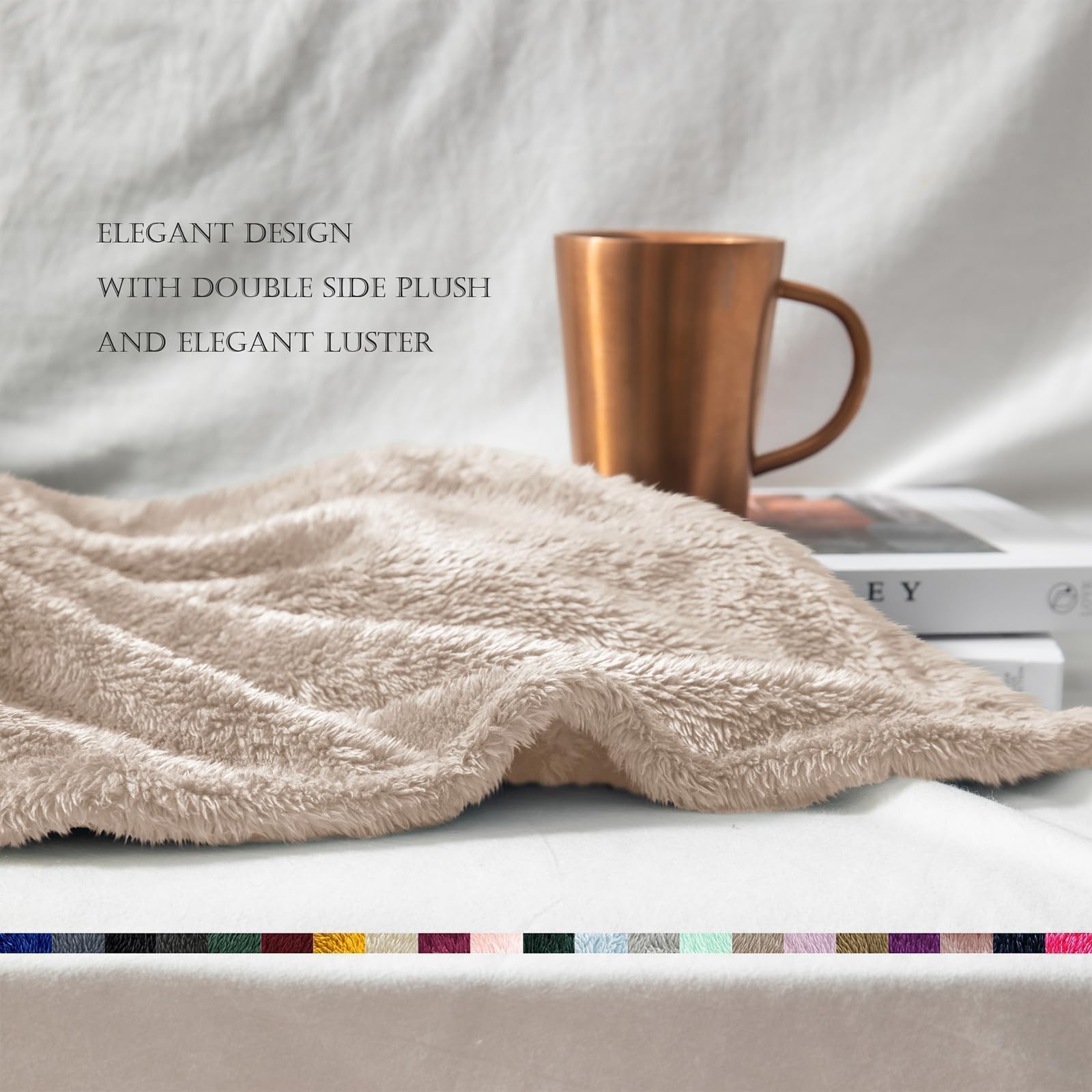 Exclusivo Mezcla Fuzzy Large Fleece Throw Blanket for Couch, Camel