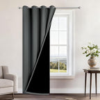 Yakamok 100% Blackout Curtains 84 Inches Long, 2 Thick Layers Heat and Full Light Blocking Soft Thermal Insulated Drapes for Bedroom(52" Wide Each Panel, Dark Grey, 1 Panel)