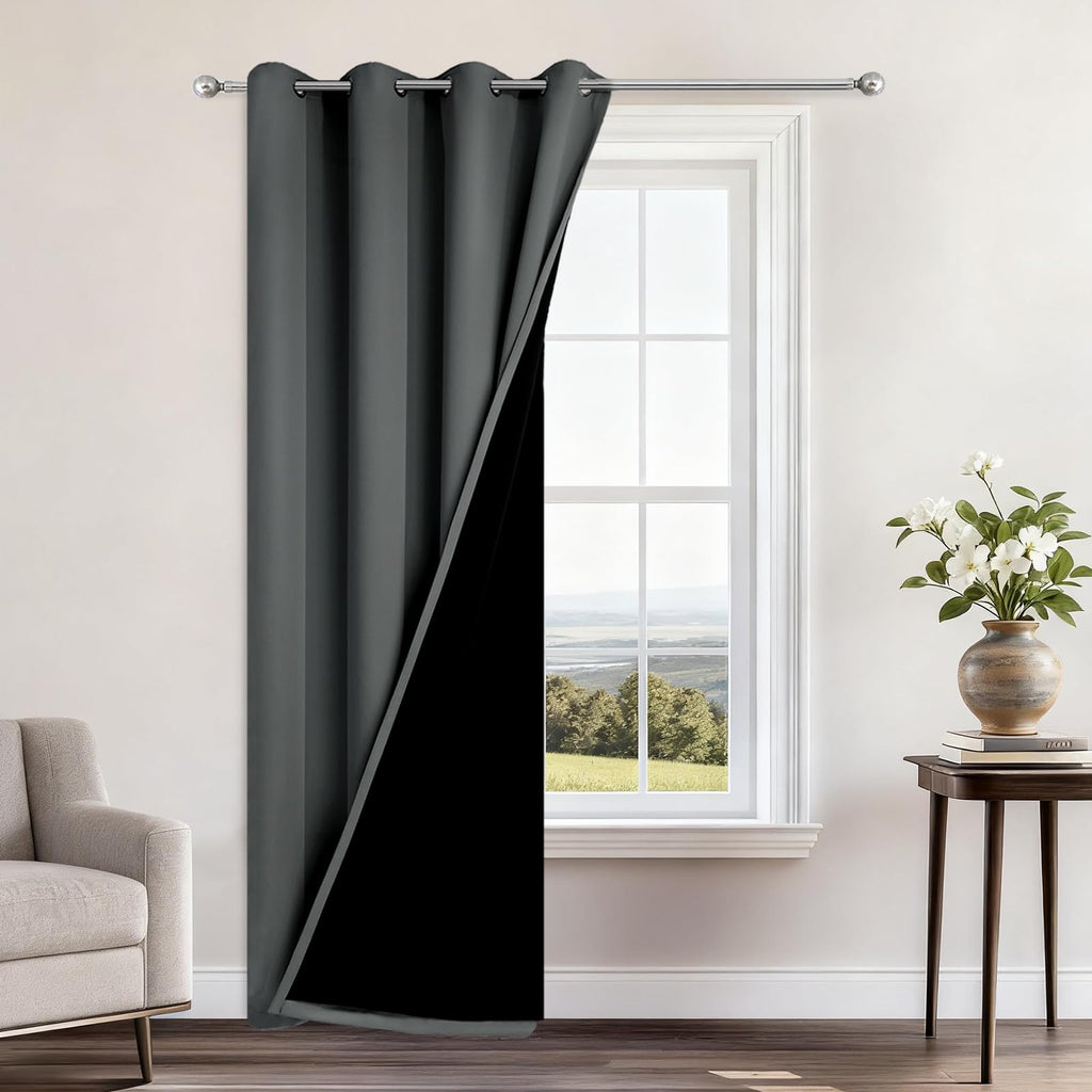 Yakamok Dark Grey Blackout Curtains 96" Long for Bedroom 52" Wide 1 Panel