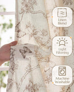 jinchan Floral Linen Curtains for Living Room 96 Inch Length Butterfly Curtain Taupe Floral Curtains French Country Farmhouse Curtain Flower Patterned Drapes Window Treatment Set 2 Panels