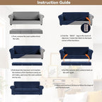 WEERRW 4 Pieces Velvet High Stretch Couch Covers for 3 Cushion Couch Sofa Slipcovers, Washable Furniture Protector with Non Slip Elastic Bottom, Feature Soft and Thick Plush Fabric, Navy Blue, Large