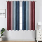 Estelar Textiler Navy Blue and Burgundy Red Ombre Blackout Curtains 45 Inches Long, Room Darkening Gradient Drapes for Kitchen, Thermal Insulated Grommet Curtains for Short Window,52Wx45L,2 Panels