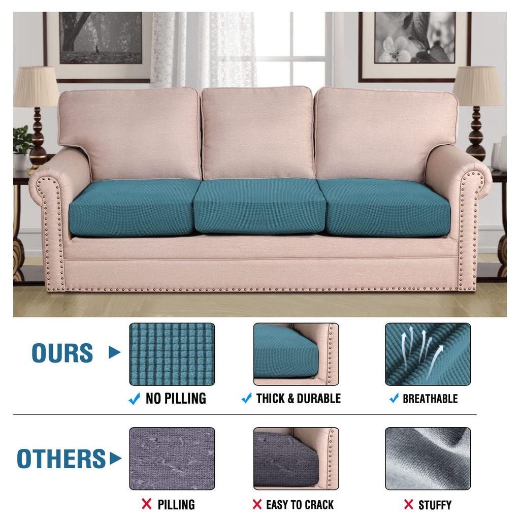 H.VERSAILTEX Super Stretch Individual Seat Sofa Covers Couch Slipcover Sets Thick Jacquard Textured Twill Fabric (3 Piece Sofa Cushion Covers, Storm Blue)