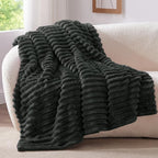 BEDELITE Fleece Throw Blanket for Couch - 300GSM Soft & Warm Fluffy Charcoal Grey Blanket, Decorative and Giftable Striped Blankets for Women, Men, 50"x60"