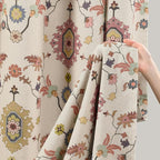 Boho Floral Blackout Curtains for Living Room, Beige Linen Textured Drapes with Colorful Bohemian Print 84 Inches Long 2 Panels Set Vintage Farmhouse Rustic Window Curtains Grommet Top