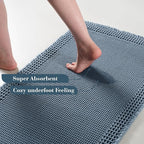 RESARE Waffle Bathroom Runner Rugs, Super Absorbent Bath Mat Non Slip Washable Quick Dry, Upgraded Ultra Soft Boho Bath Rugs with Tassels for Hallway Bedroom Laundry Room,20"x32" Blue