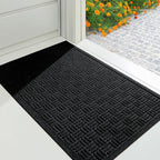 Mibao Front Door Mat Indoor Outdoor Entrance, Dirt Trapping Waterproof All-Season, All-Weather Doormat, Non-Slip Durable Natural Rubber Low Profile Easy Clean Patio Entrance Mat, 36" x 24", Black