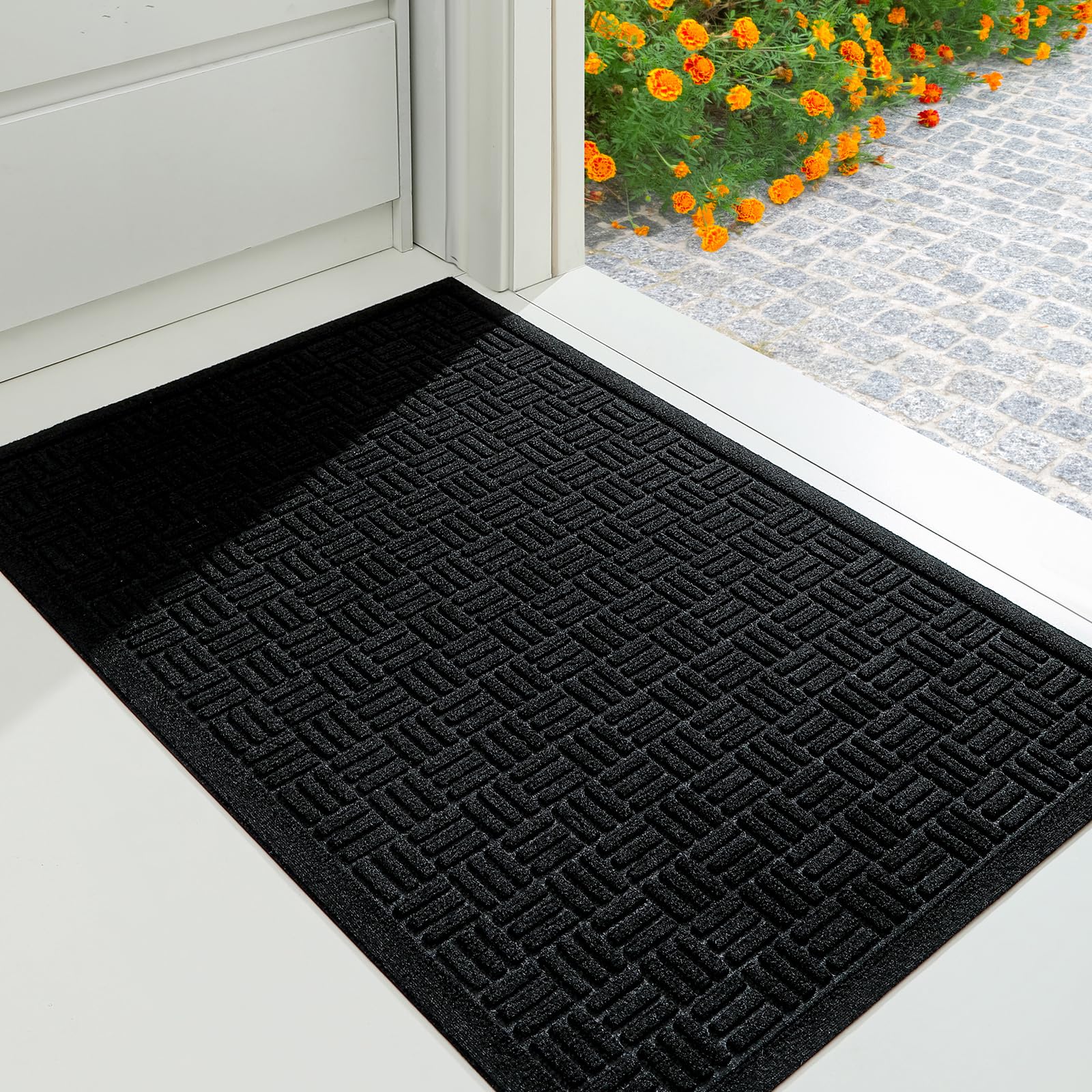 Mibao Front Door Mat Outdoor Entrance, 61.5" x 36" Heavy Duty Welcome Mat, Waterproof Dirt Trapper Doormat, Super Absorbent Indoor Entryway Mat for Patio & Porch - Black