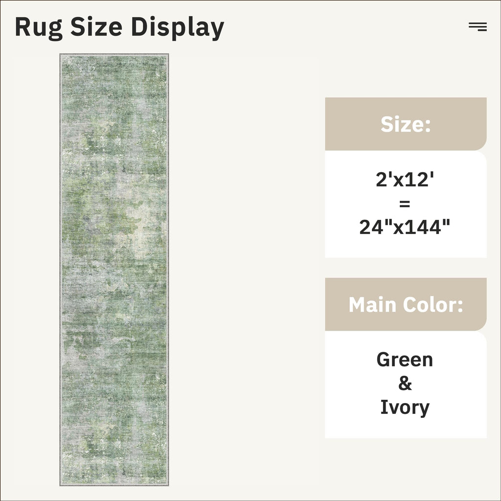 Soalmost Abstract Runner Rug 2x12 Hallway Kitchen Runners Green/Ivory