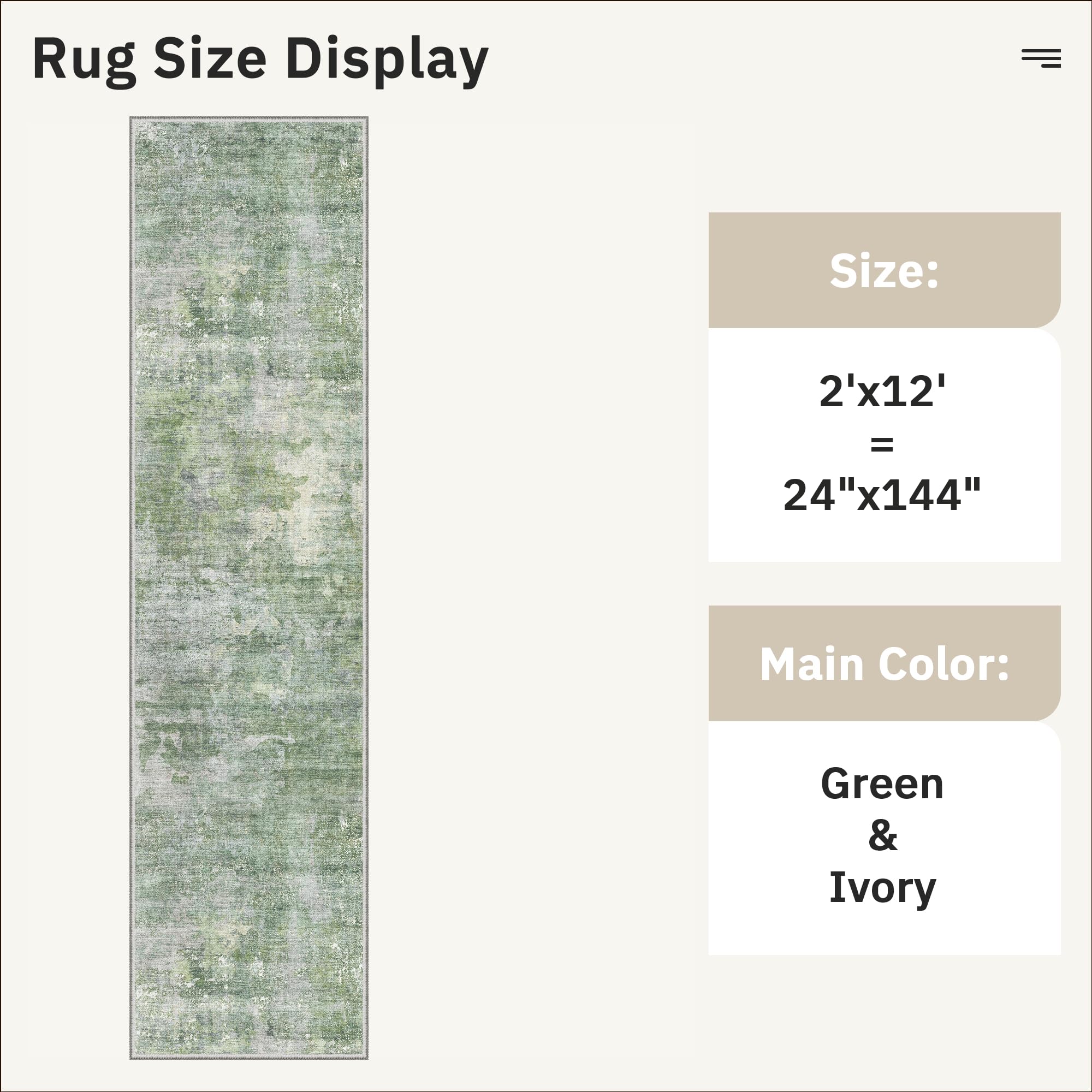 Soalmost Abstract Runner Rug 2x12 Hallway Kitchen Runners Green/Ivory