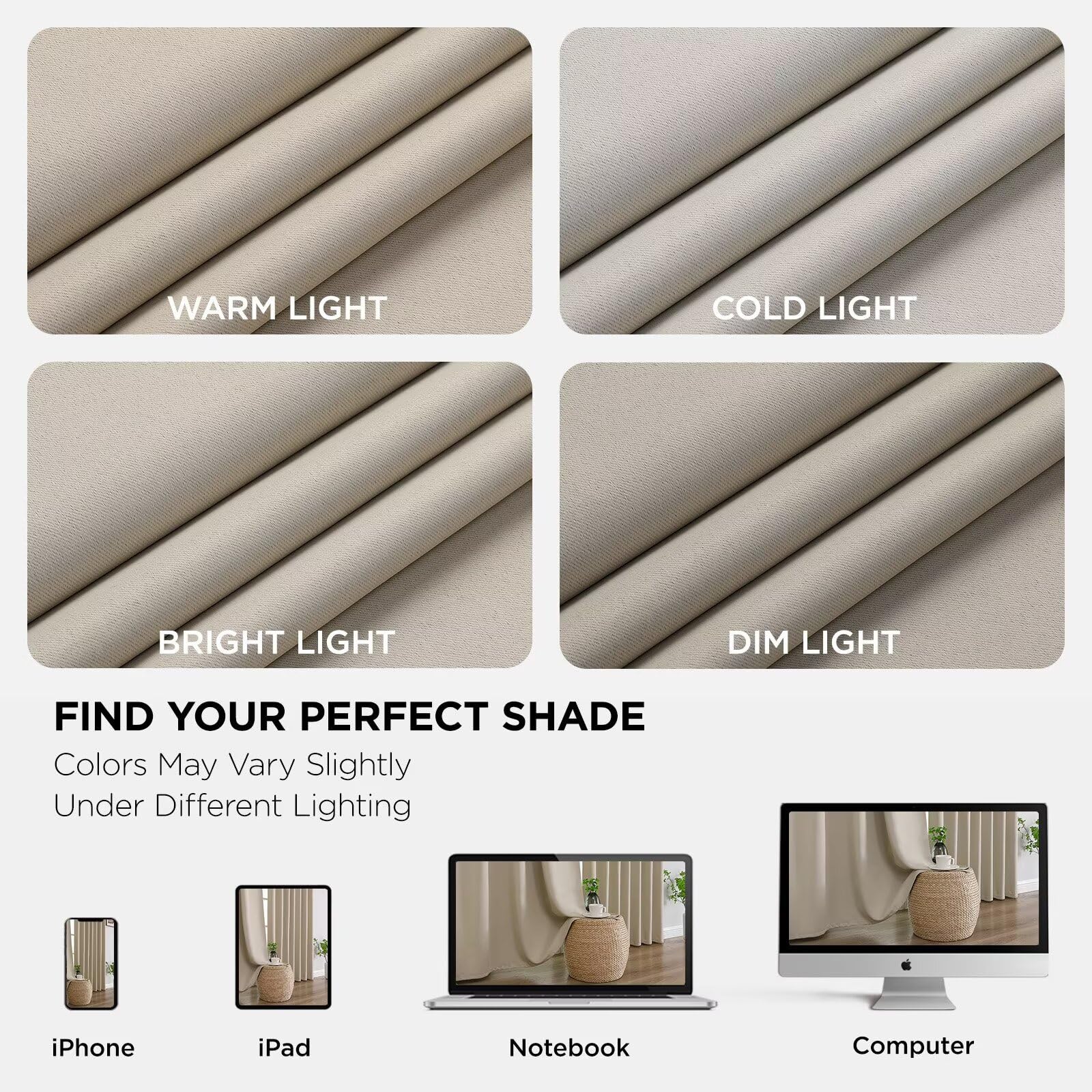 Joydeco Blackout Curtains 90 Inch Length 2 Panels Set, Thermal Insulated Long Curtains& Drapes 2 Burg, Room Darkening Grommet Drapes for Bedroom Living Room Window (Light Beige, W52 x L90 Inch)